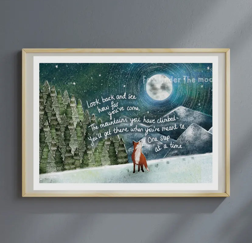 Fox Under The Moon - Mountains -  A4 Art Print