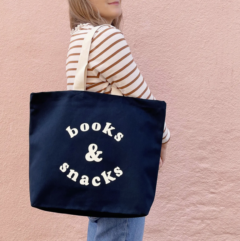 Alphabet Bags Canvas Bag - Books & Snacks - Midnight