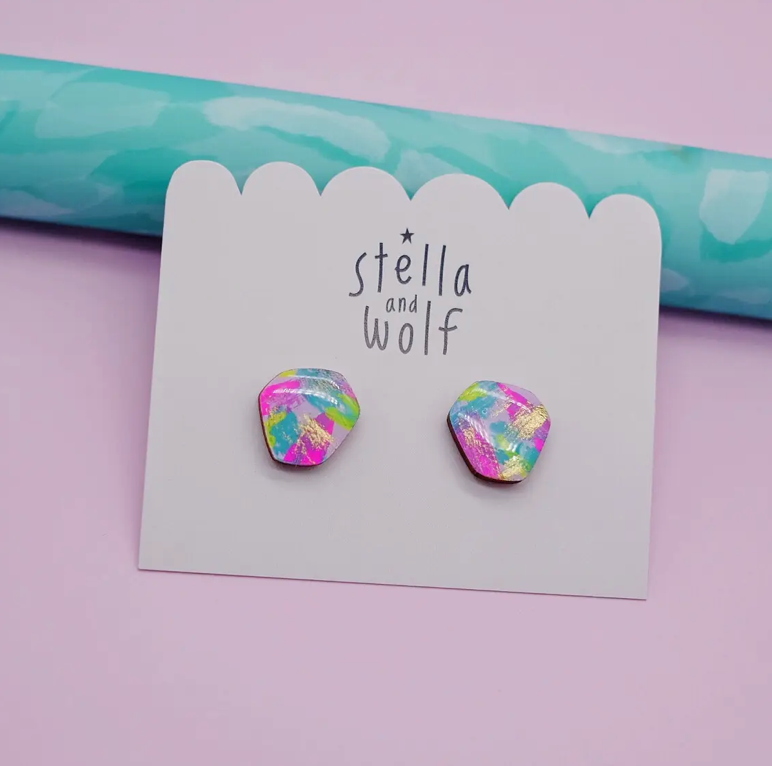 Stella and Wolf - Abstract Stud Wooden Earrings