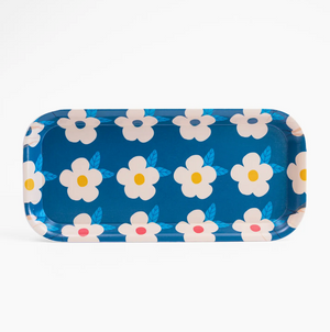 Enamel Happy Retro Floral Tray- Ocean Blue