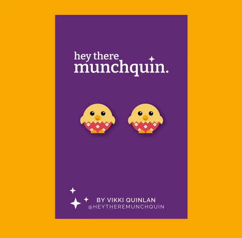 Hey There Munchquin - Easter Chicks - Eco Friendly Wooden Stud Earrings