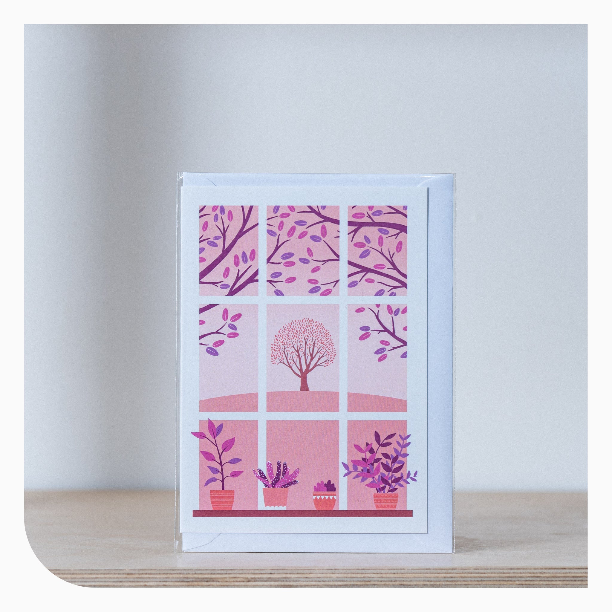 Tom Hardwick - Window Scene Greetings Card - Pink