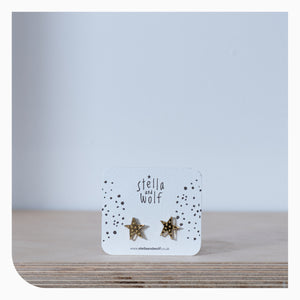 Stella and Wolf Gold Star Engraved Earings