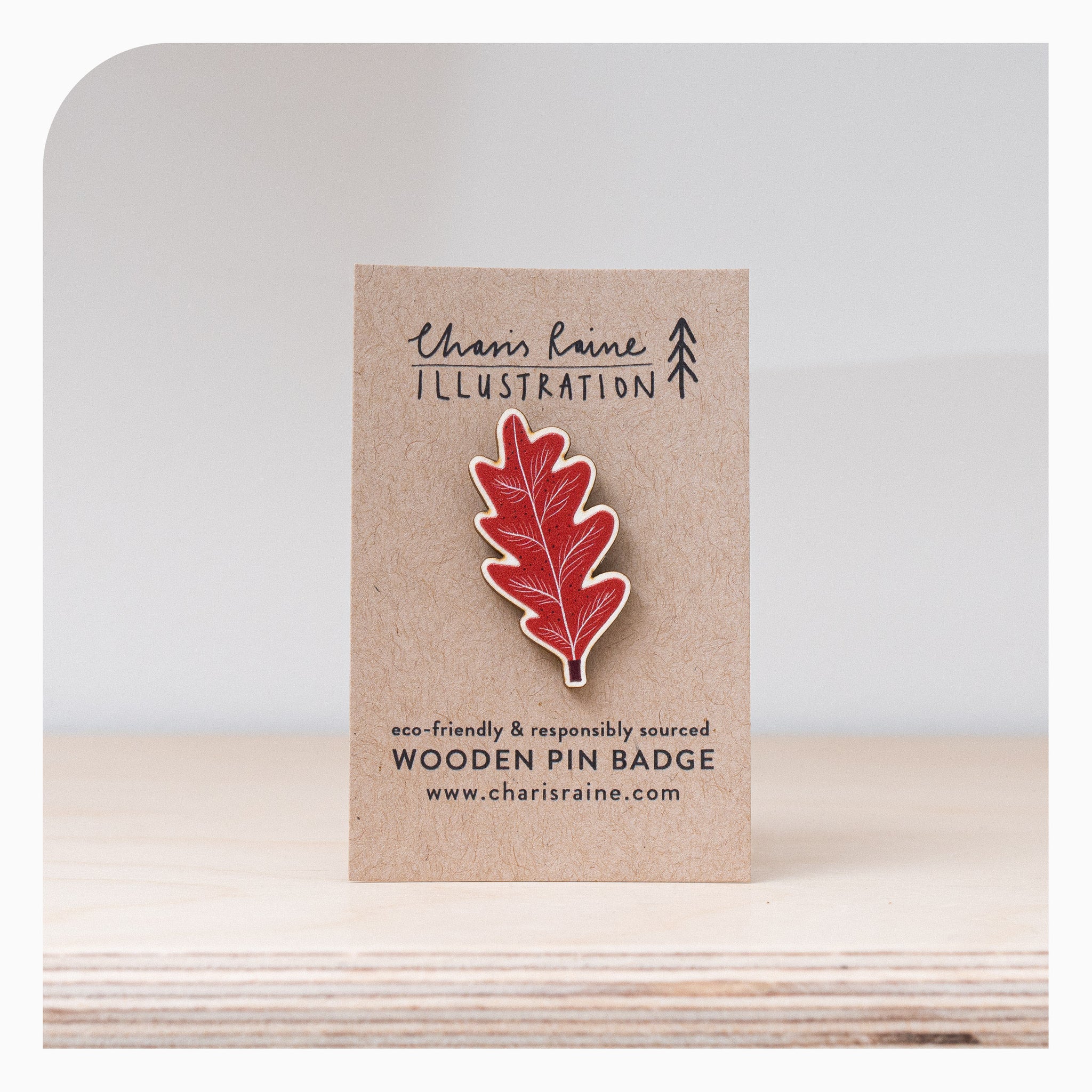 Charis Raine Wooden Pin Badge - Autumn Leaf