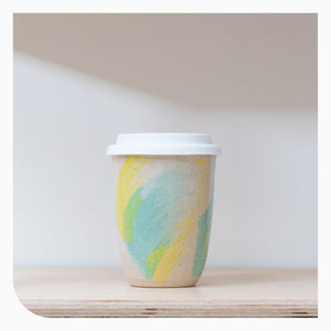 Here Be Monsteras Travel Cup - Yellow Turquoise