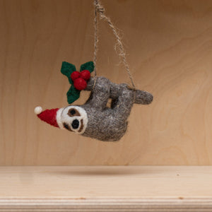 Handmade Felt Biodegradable Christmas Sloth Tree Decoration