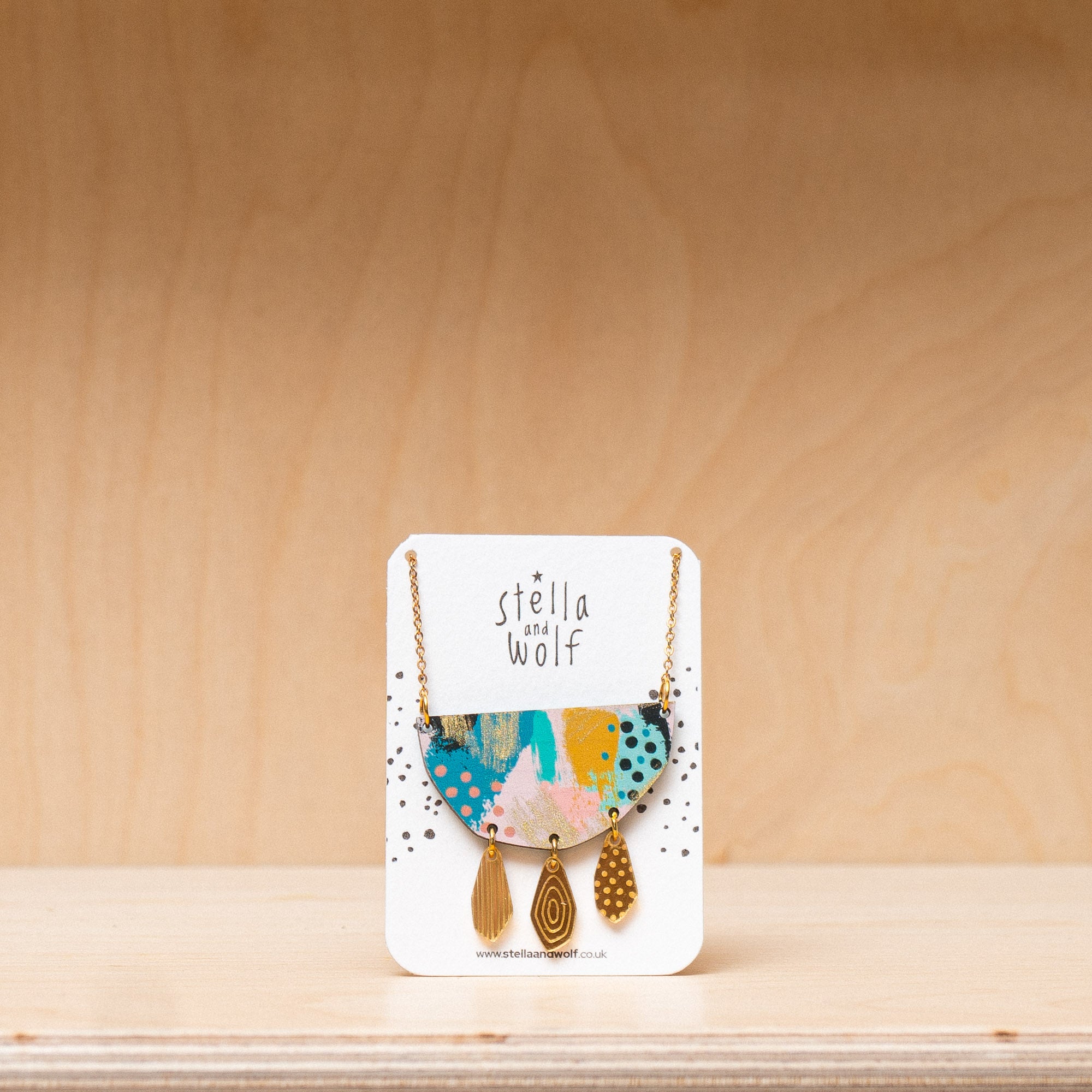 Stella and Wolf Colourful Abstract Wooden Pendant